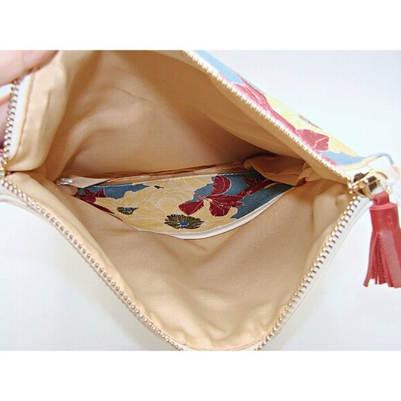 Rachel Pally Floral Printed Canvas Leather Trim Clutch Bag Tassel Zipper Magnet - Picture 5 of 9